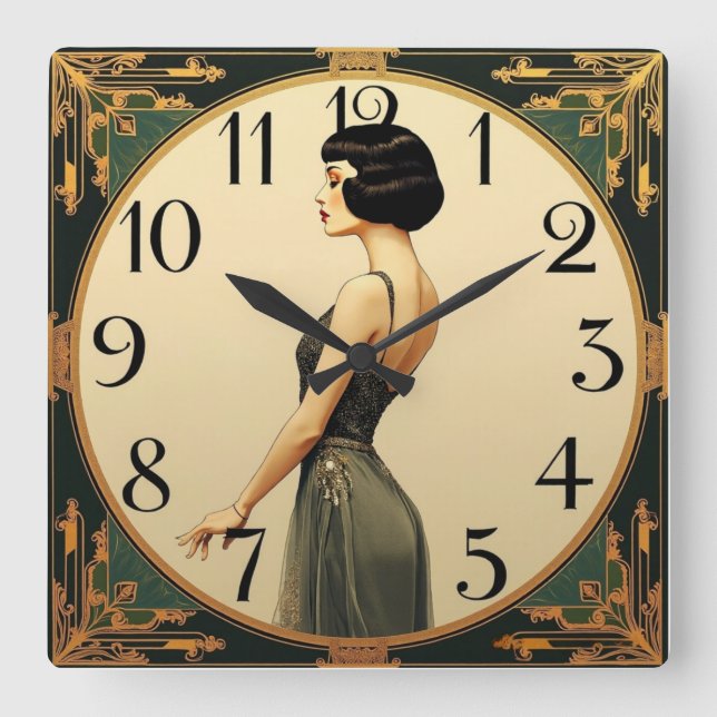 Horloge Carrée Art Deco Girl (Recto)