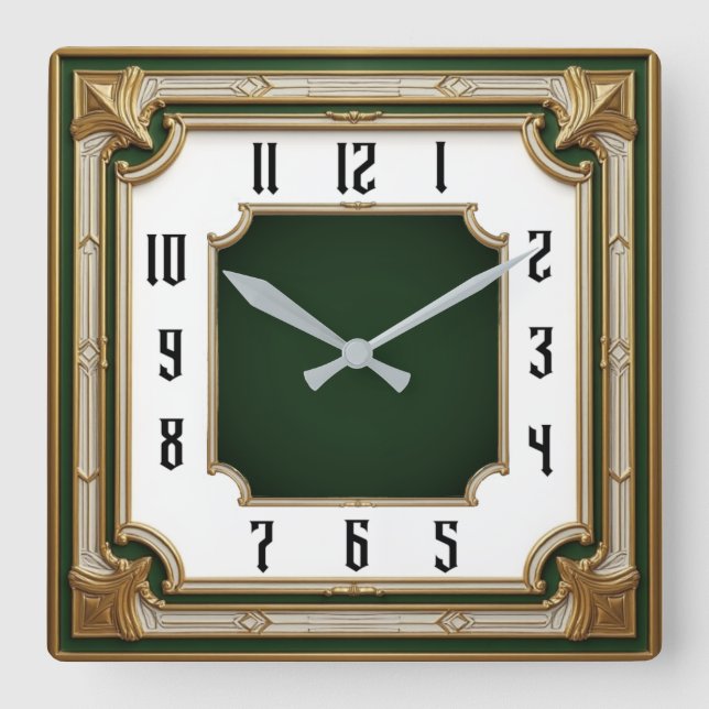 Horloge Carrée Art Deco Green Elegant (Recto)