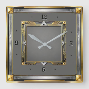 Horloge Carrée Art Déco Gris