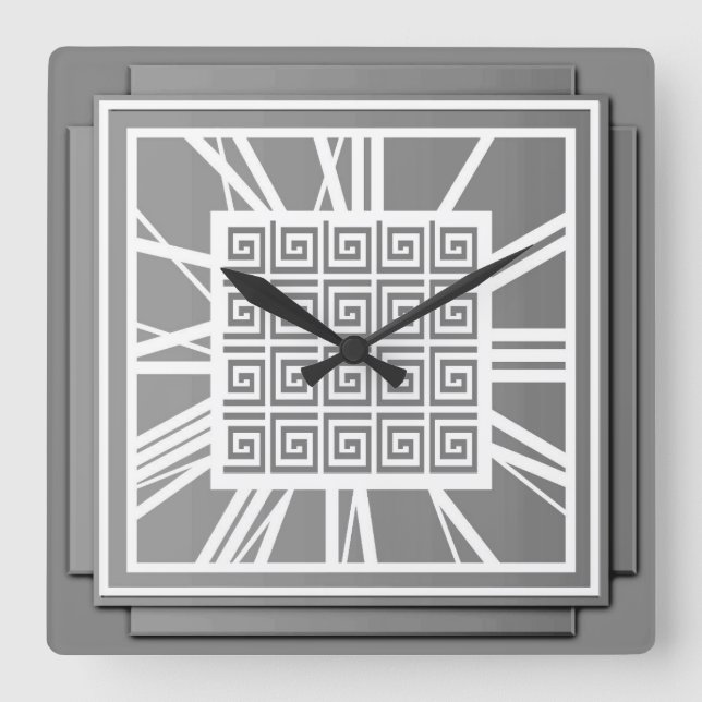 Horloge Carrée Art déco, gris étain (Recto)
