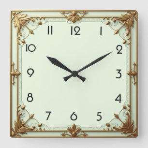 Horloge Carrée Art Déco Menthe