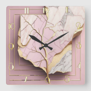 Horloge Carrée Art déco moderne rose