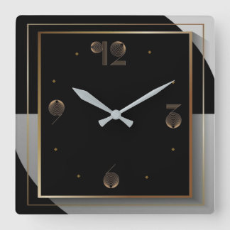 Horloge Carrée Art Déco Noir et Blanc