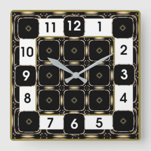 Horloge Carrée Art Déco Noir et Blanc