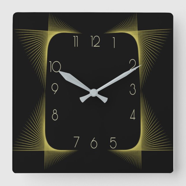 Horloge Carrée Art déco noir simple (Recto)