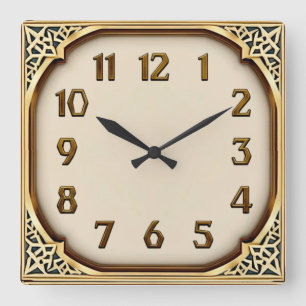 Horloge Carrée Art Déco Or