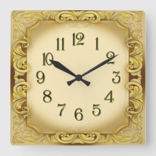 Horloge Carrée Art Déco Or