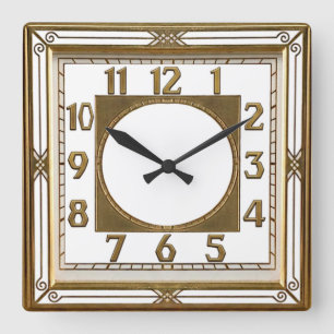 Horloge Carrée Art Déco Or