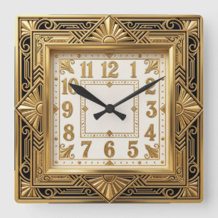 Horloge Carrée Art Déco Or