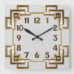 Horloge Carrée Art Déco Or