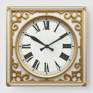 Horloge Carrée Art Déco Or