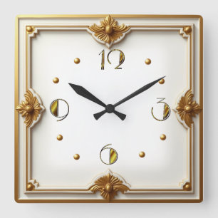 Horloge Carrée Art Déco Or