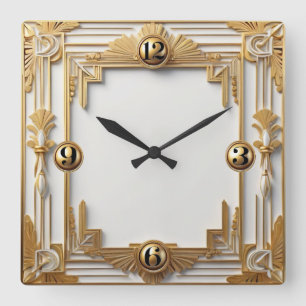 Horloge Carrée Art déco or et blanc
