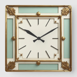 Horloge Carrée Art Déco Or et Menthe