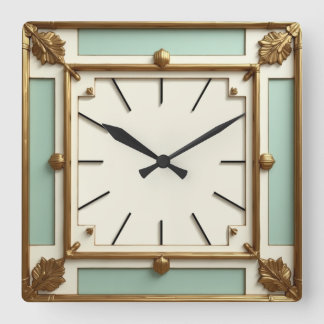 Horloge Carrée Art Déco Or et Menthe