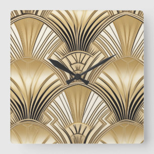 Horloge Carrée Art déco or noir