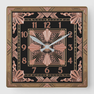 Horloge Carrée Art Déco Rose