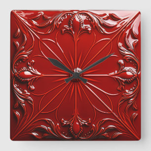 Horloge Carrée Art Déco rouge 