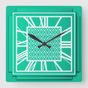 Horloge Carrée Art déco, turquoise/paon