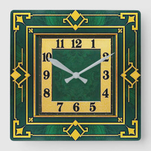 Horloge Carrée Art Déco Vert