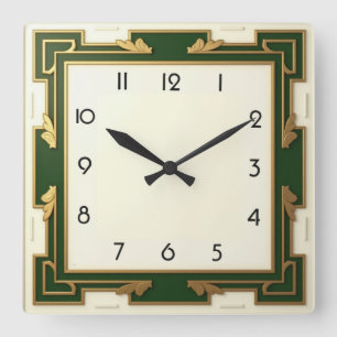 Horloge Carrée Art déco vert