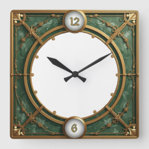 Horloge Carrée Art Déco Vert