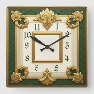 Horloge Carrée Art Déco Vert
