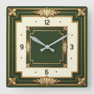 Horloge Carrée Art Déco Vert