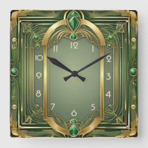 Horloge Carrée Art déco vert