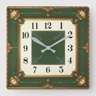 Horloge Carrée Art Déco Vert