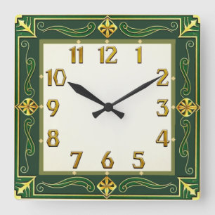 Horloge Carrée Art Déco Vert