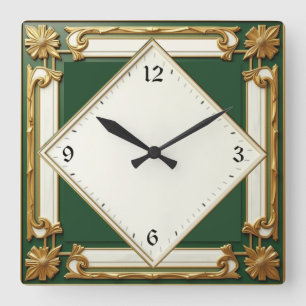 Horloge Carrée Art Déco Vert