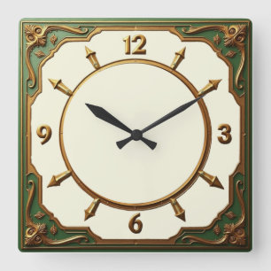Horloge Carrée Art Déco vert
