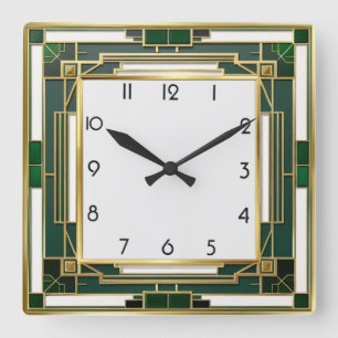 Horloge Carrée Art déco vert