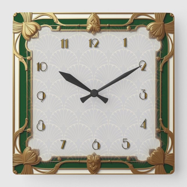 Horloge Carrée Art déco vert (Recto)