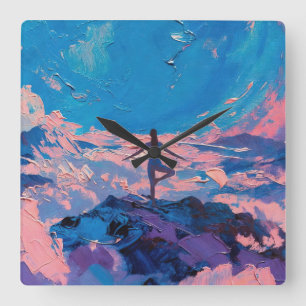 Horloge Carrée Art du Yoga : Beauté Équilibrée (Peinture à l'Huil