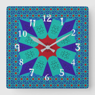 Horloge Carrée Art Égyptien Ancien : Un Mandala Vibrant.
