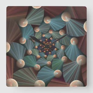 Horloge Carrée Art Fractal Abstrait Avec Profondeur Bleu Brown Ar