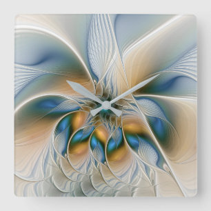 Horloge Carrée Art fractal abstrait et aérien avec du bleu