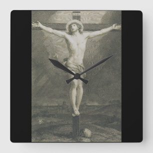 Horloge Carrée Art minimaliste de la Crucifixion Monomatique