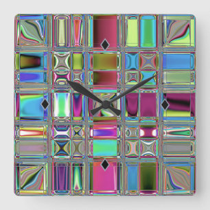 Horloge Carrée Art moderne de mosaïque de Jewelee