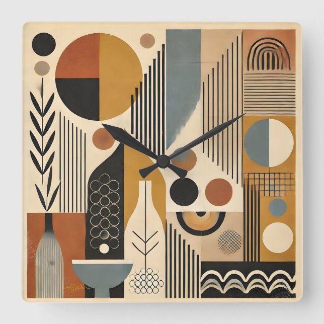 Horloge Carrée Art Moderne Du Milieu Du Siècle Récolte Automne (Recto)
