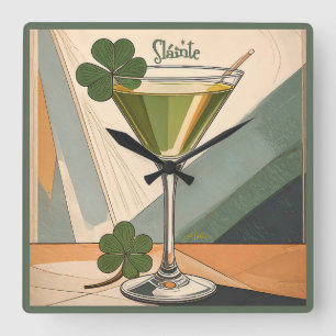 Horloge Carrée Art Moderne du Milieu du Siècle Shamrock Martini S