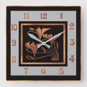Horloge Carrée Art nouveau (cuivre et noir)
