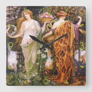 Horloge Carrée Art Nouveau vintage des Quatre Saisons par Walter