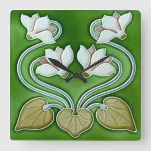 Horloge Carrée Art Nouveau Vintage Flowers Ceramic