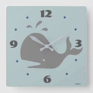 Horloge Carrée Art numérique de baleines grises