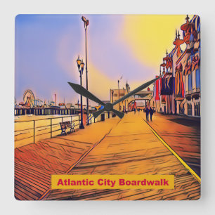 Horloge Carrée Art pop du boardwalk d'Atlantic City