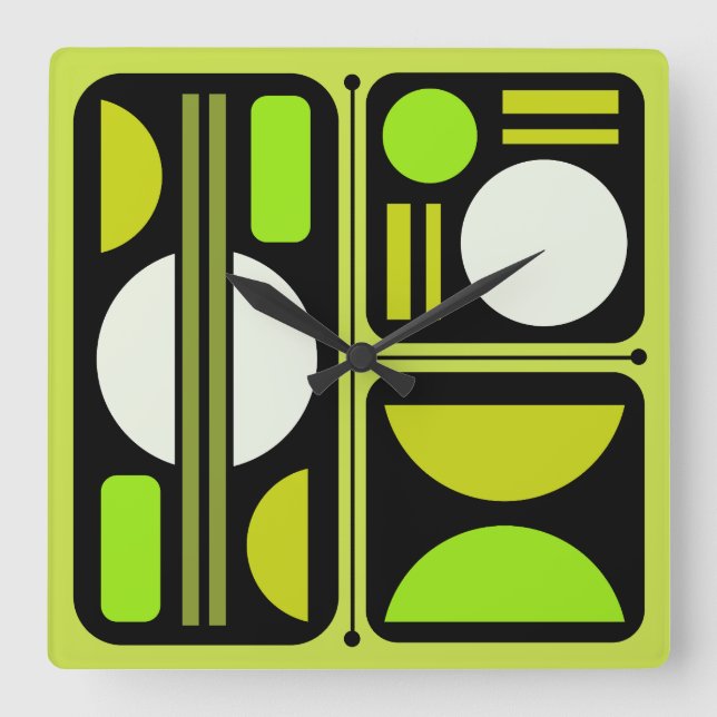 Horloge Carrée Art rétro Abstrait géométrique Chartreuse Vert (Recto)