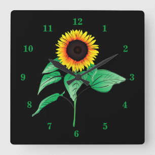Horloge Carrée Art Sunflower - Choisissez / ajoutez votre couleur